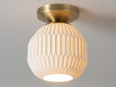 Nova Bone Porcelain Moraga 8" 1-Light Weathered Brass Dome Semi Flush Mount NOV3617724WB