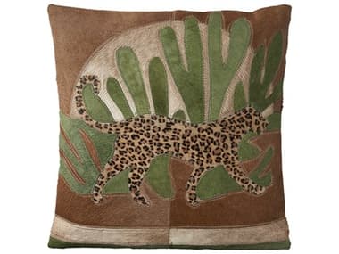 Nourison Mina Victory Natural Leather Hide Jungle Leopard 20" x 20" Pillow NR798019090029