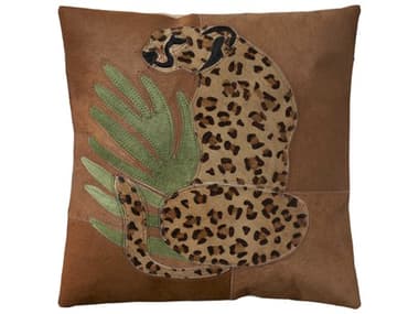 Nourison Mina Victory Natural Leather Hide Leopard 20" x 20" Pillow NR798019090050