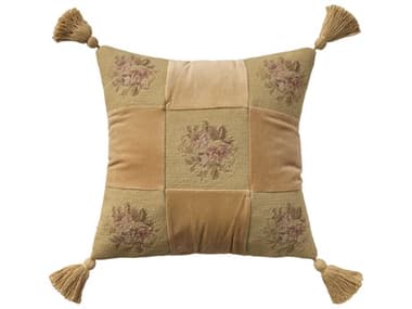 Nourison Mina Victory Vintage Floral Checkers 18" x 18" Gold Pillow NR798019091569