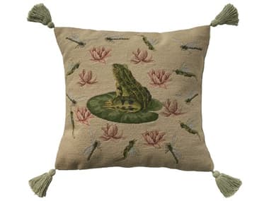 Nourison Mina Victory Vintage Frog 18" x 18" Seafoam Pillow NR798019092092