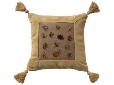 Nourison Mina Victory Vintage Insects 15" x 15" Beige Pillow NR798019092115