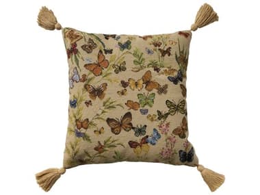 Nourison Mina Victory Vintage Butterflies 18" x 18" Beige Pillow NR798019092283