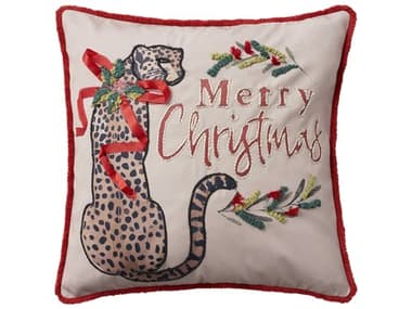 Nourison Holiday Pillows Red 18'' x 18'' Christmas Leopard Pillow NRAC202RED