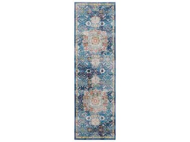 Nourison Ankara Global Bordered Runner Area Rug NRANR03BLUERUN