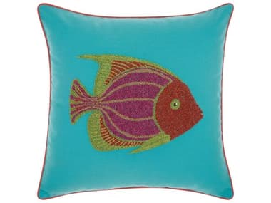 Nourison Turquoise / Coral 18'' x 18'' Beaded Fish Outdoor Pillow NRE2315TURCO