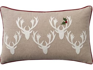 Nourison Holiday Pillows Natural 12'' x 20'' Embrd Deer & Holly Pillow NREE371NATRL