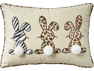 Nourison Holiday Pillows Beige 14'' x 20'' Applique Bunnies Pillow NRL0489BEIGE
