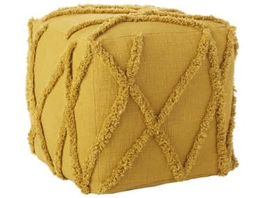 Nourison Life Styles Mustard Yellow Fabric Upholstered Tufted Ottoman NRSH018MUSTAPOUF