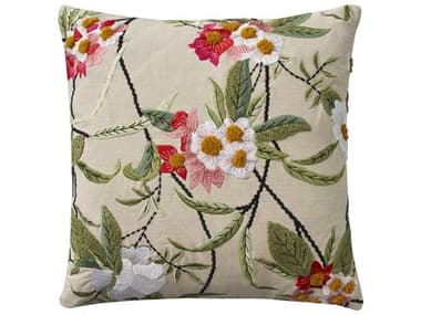 Nourison Cover Multicolor 18'' x 18'' Embroid Floral Linen Pillow Cover NRVJ065MULTI