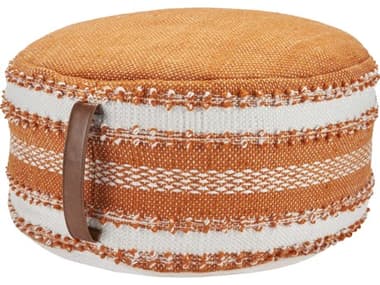 Nourison Outdoor Pillows Orange White Fabric Upholstered Ottoman NRVJ088ORANGPOUF