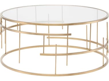 Nuevo Tiffany 36" Round Tempered Glass Brushed Gold Coffee Table NUEHGDE159