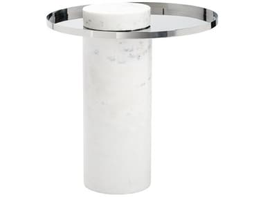 Nuevo Pillar Polished Silver / White 19'' Wide Round Pedestal Table NUEHGNA100