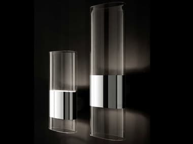 Oluce Line 11" Tall 2-Light Nickel Chrome Glass Wall Sconce OE147