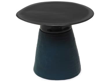 Oggetti Conc 17" Round Ceramic Black Blue End Table OGG43CO7600BLU