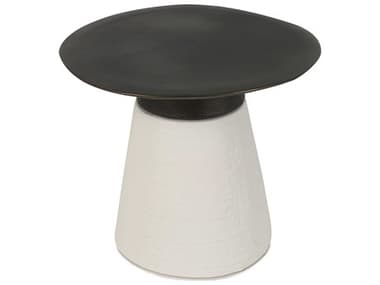 Oggetti Conc 17" Round Ceramic Bronze White End Table OGG43CO7600DB