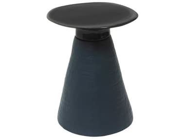 Oggetti Conc 14" Round Ceramic Black Blue End Table OGG43CO7601BLU