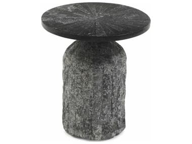 Oggetti Acadia 16" Round Stone Black End Table OGG89ACAOTSBLK