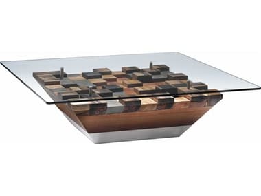 Oggetti Cubes 50" Square Glass Assorted Shades Of Brown With Stainless Steel Coffee Table OGG91CBECTGLS