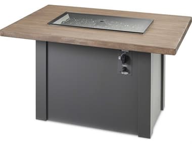 Outdoor Greatroom Havenwood Steel Graphite Grey Rectangular Driftwood Everblend Top Gas Fire Pit Table OGHWDG1224K