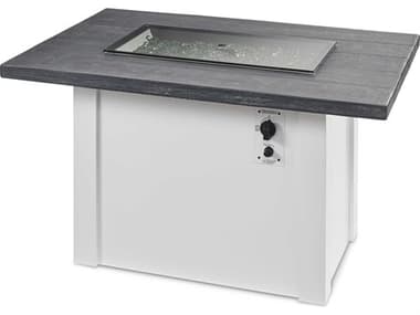 Outdoor Greatroom Havenwood Steel White Rectangular Carbon Grey Everblend Top Gas Fire Pit Table OGHWGW1224K