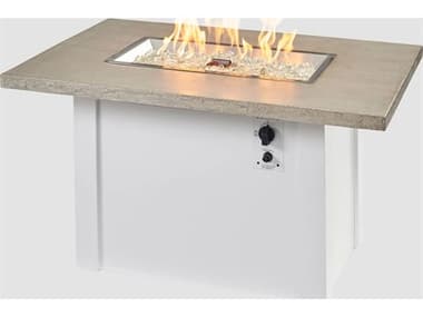Outdoor Greatroom Havenwood Steel White 44''W x 30''D Rectangular Pebble Grey Everblend Top Gas Fire Pit Table OGHWPW1224K