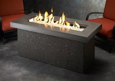 Outdoor Greatroom Key Largo Concrete Polished Midnight Mist 54''W x 25''D Rectangular Liquid Propane Fire Pit Table OGKL1242MDSILP
