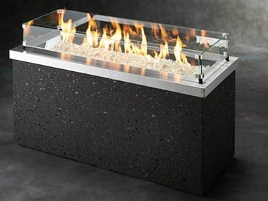 Outdoor Greatroom Key Largo Stainess Steel Polished Midnight Mist 48''W x 19''D Rectangular Liquid Propane Fire Pit Table OGKL1242SDSILP