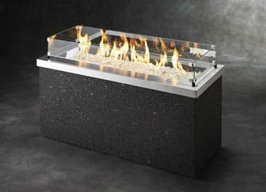 Outdoor Greatroom Key Largo Concrete 48''W x 19''D Rectangular Crystal Fire Pit Table with Stainless Steel Top &amp; Grey Tereneo Base OGKL1242SS