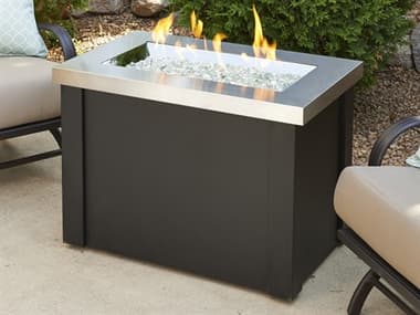 Outdoor Greatroom Providence Steel Black 32''W x 20''D Rectangular Crystal Fire Pit Table OGPROV1224SS