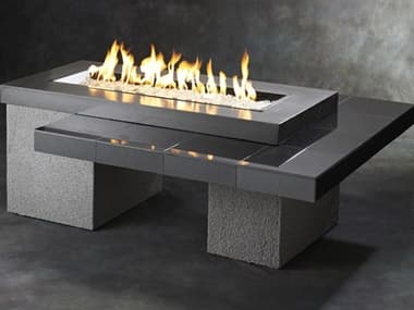 Outdoor Greatroom Uptown Granite Black 64''W x 48''D Rectangular Crystal Fire Pit Table OGUPT1242