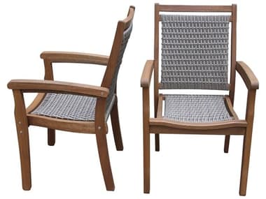 Outdoor Interiors Grey Stackable Wicker & Eucalyptus Arm Chair OI21090GR
