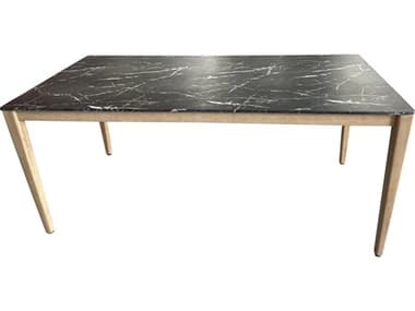 Outdoor Interiors Antique Wash Eucalyptus & Black Marble Composite Dining Table, 72" x 36" OI46340