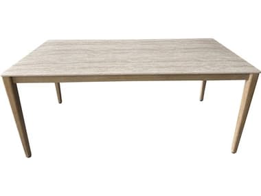 Outdoor Interiors Antique Wash Eucalyptus & Travertine Composite Dining Table, 72" x 36" OI46350