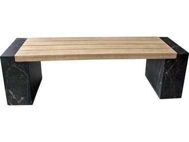 Outdoor Interiors Antique Wash Eucalyptus & Black Marble Composite Bench OI46417