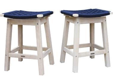 Outdoor Interiors Antique Wash Eucalyptus & Blue Rope Counter Heigh Stool OI46475BL