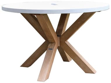 Outdoor Interiors Antique Wash Eucalyptus & Ivory Composite Round Dining Table, 48" Dia. OI46648
