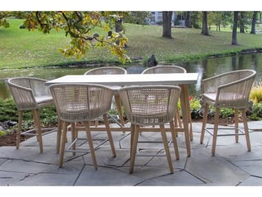 Outdoor Interiors Antique Wash Wood Counter Patio Dining Set OIANTIQUEWASHCOUNTERSET5