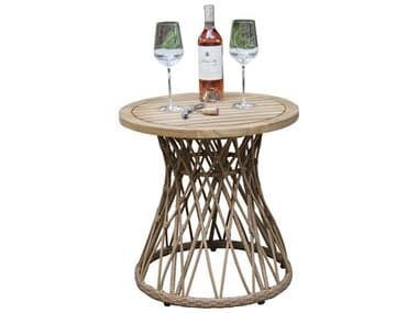 Outdoor Interiors Bohemian Teak & Wicker Accent Table, 21.5" Dia. OITNA2100BH