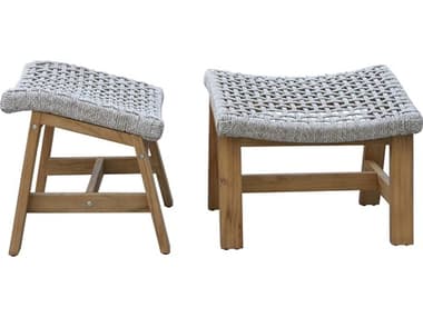 Outdoor Interiors Teak & Nautical Rope Ottoman (Price Includes Two) OITNA2188