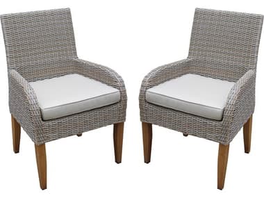 Outdoor Interiors Teak & Ash Wicker Dining Chair w Sunbrella (Price Includes Two) OITNA2244