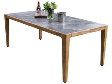 Outdoor Interiors Teak & Orobico Sintered Stone Dining Table, 78.5" x 39.5" OITNA7948