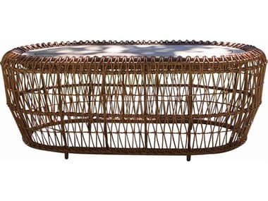 Outdoor Interiors On the Vine Teak & Wicker Oval Coffee Table, 47" x 27" OITNA8228