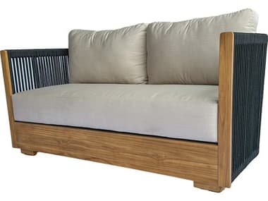Outdoor Interiors Teak & Black Rope Loveseat w Sunbrella OITNA8755