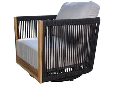 Outdoor Interiors Black Rope & Teak Swivel Chair w Sunbrella Cushions OITNA8775