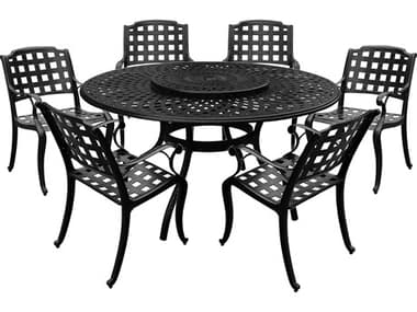 Oakland Living Modern Aluminum 59'' Large Black Round Dining Set with Lazy Susan and Six Chairs OL102210486LBK