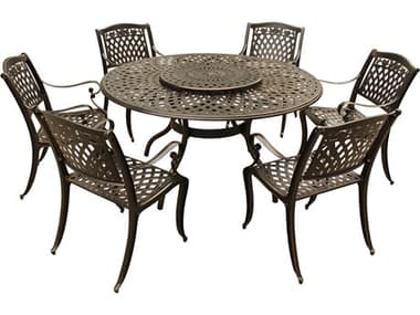 Oakland Living Rose Modern Traditional Lattice Aluminum 59 inch Bronze Round Dining Set with Lazy Susan and Six Chairs OL102218556BZ