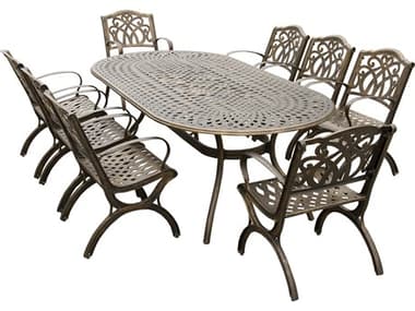 Oakland Living Modern Lattice Aluminum 95'' Large Bronze Oval Dining Set with Eight Arm Chairs OL102510518BZ