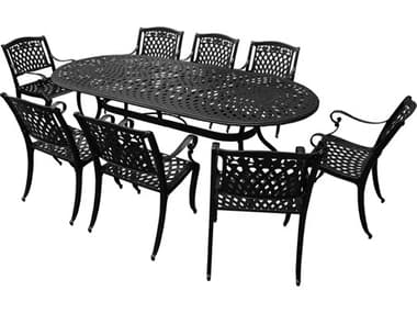 Oakland Living Modern Lattice Aluminum 95'' Large Black Oval Dining Set with Eight Arm Chairs OL102518558LBK
