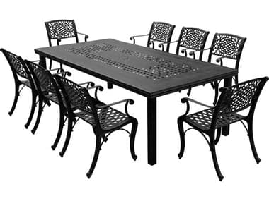 Oakland Living Modern Lattice Aluminum 95'' Black Large Rectangular Dining Set with Eight Arm Chairs OL105727778LBK
